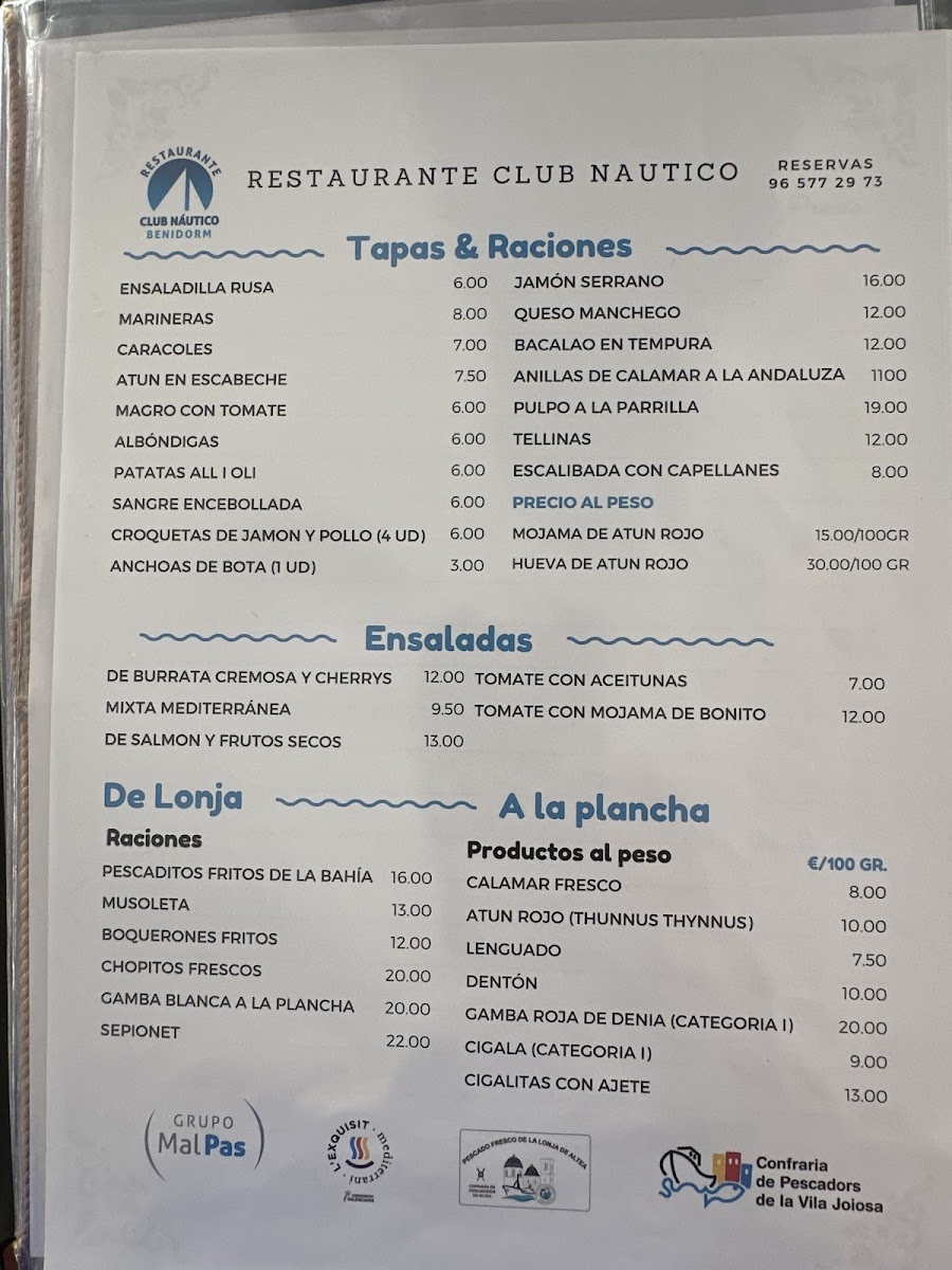 Menu Restaurante Club Nautico De Benidorm-1